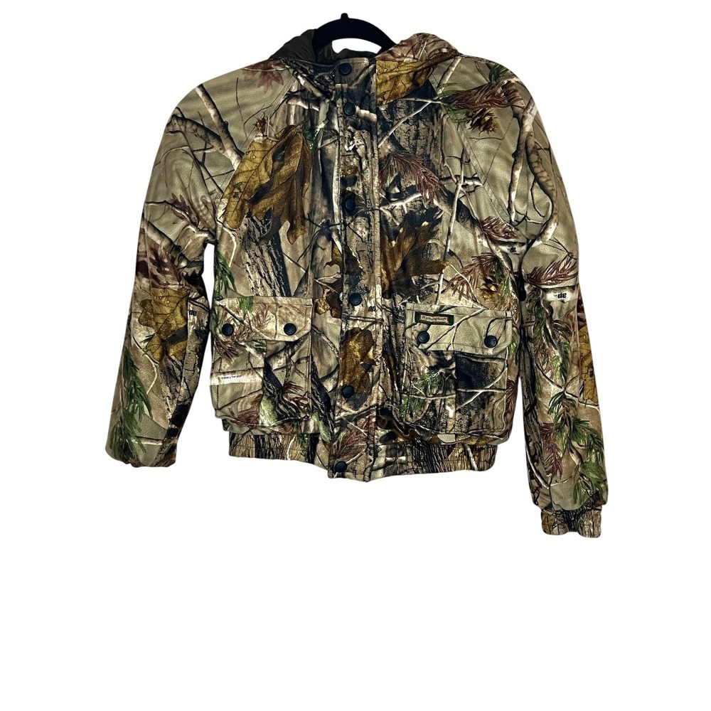 Remington Kids Reversible Camo Jacket Olive - Realtree Hooded Zip - Sz 12/14